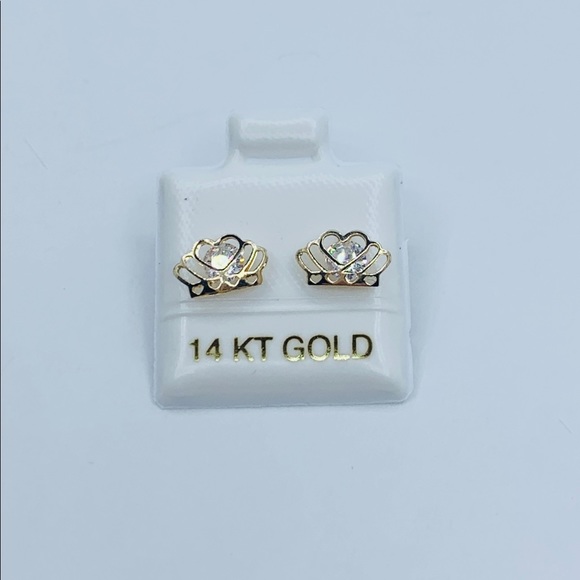 10k/4k solid gold earrings crown Pink white or red